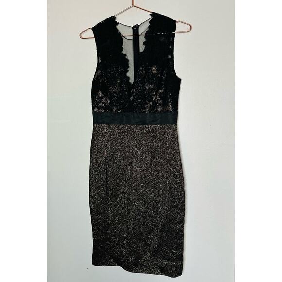 Theia Gold & Black Midnight Lace Crewneck Lace See Through Sheath Dress Size 6 - Picture 4 of 16